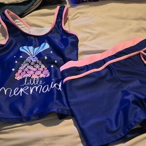 !!. Girls XXL (6-7 Years)  Blue and Pink Swimsuit Set